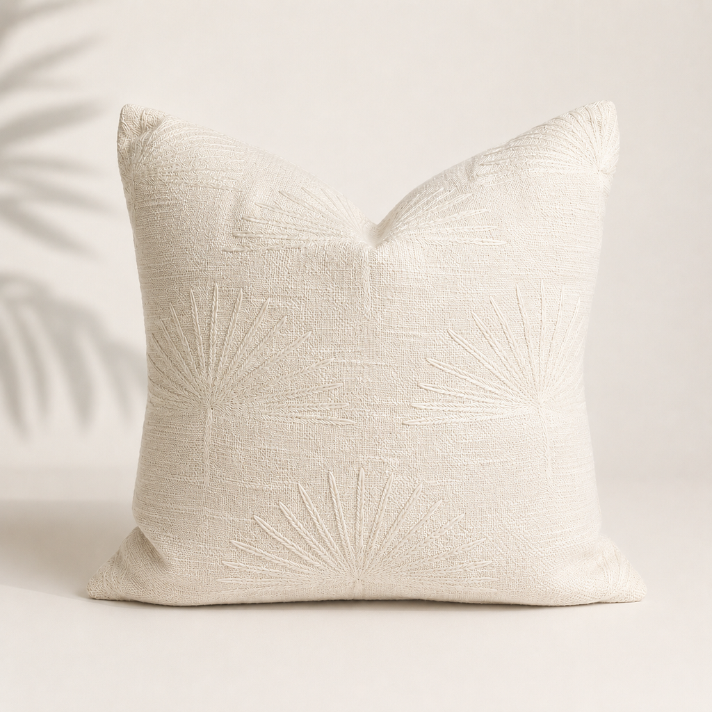Island Fan Palm Embroidered Pillow | Large Pattern