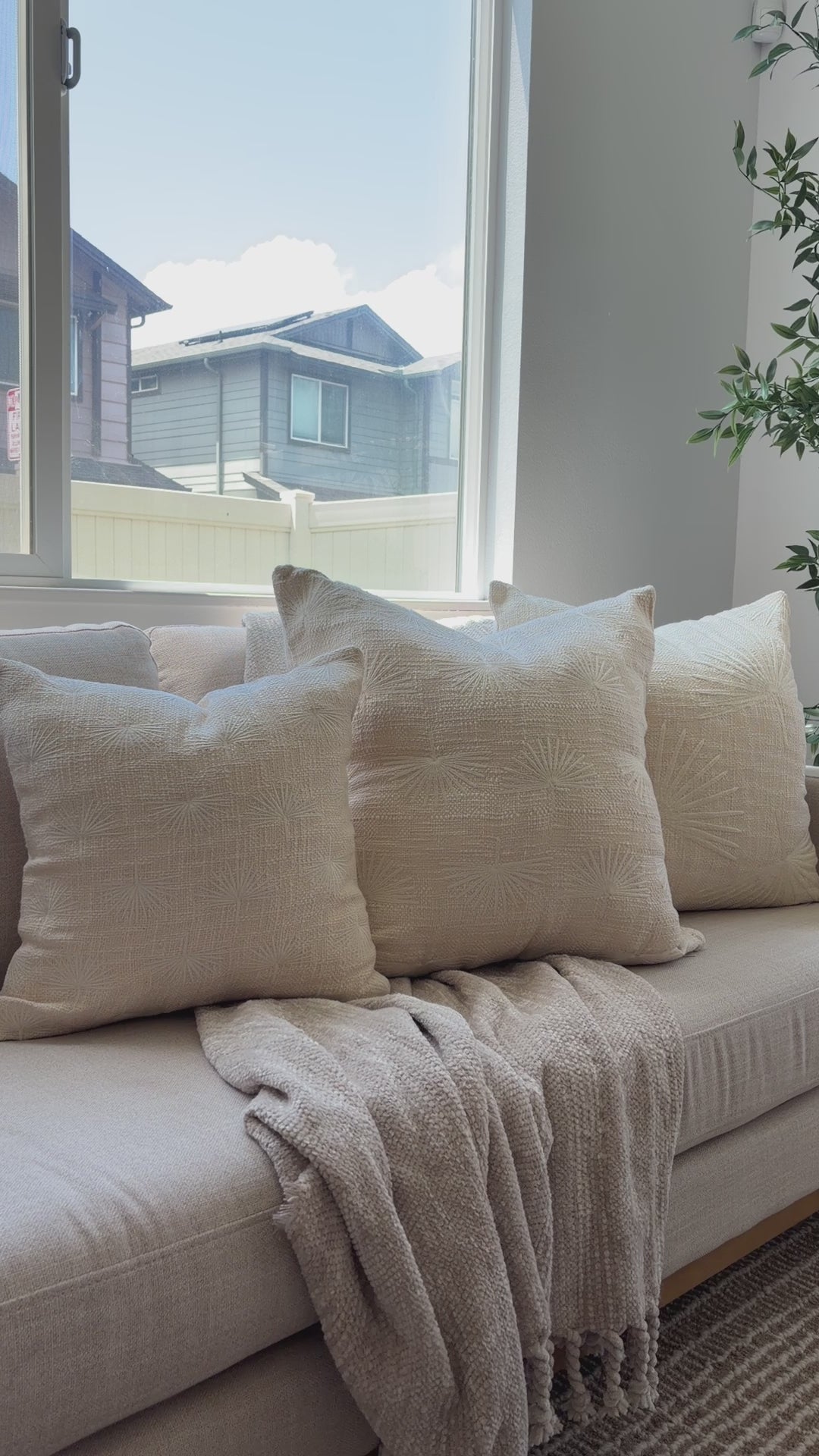 Island Fan Palm Embroidered Pillow | Large Pattern